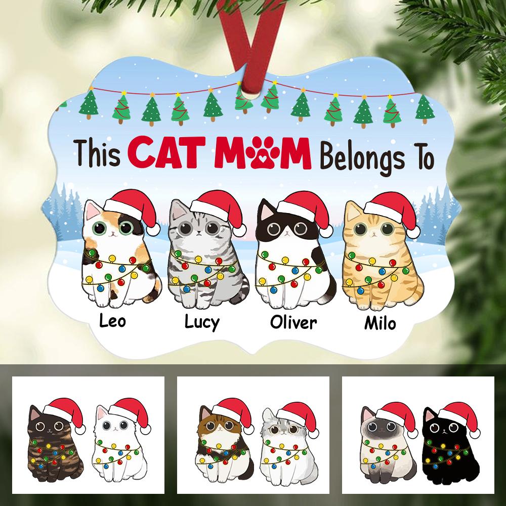 Personalized Christmas Cat Mom Belongs To MDF Ornament