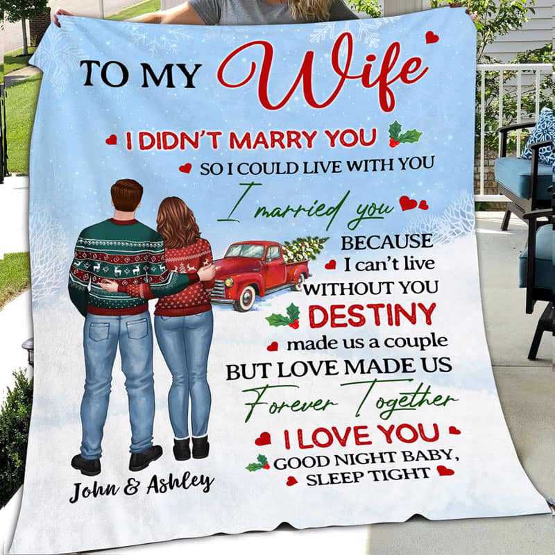 To My Wife Husband Christmas Couple Standing Personalized Fleece Blanket