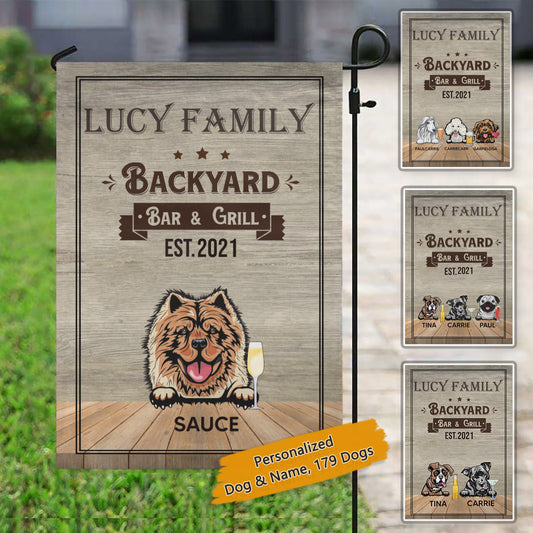 Backyard Bar & Grill Dogs Personalized Garden Flag