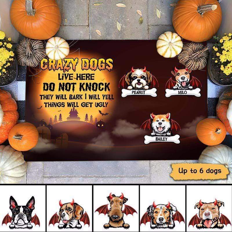 Crazy Dogs Live Here Halloween Personalized Doormat