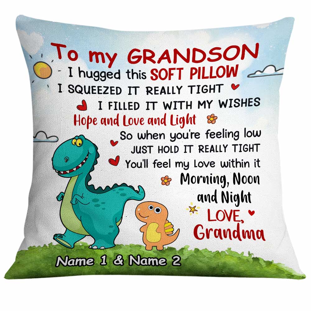 Mom Grandma Granddaughter Grandson Dinosaur Personalized Polyester Linen Pillow