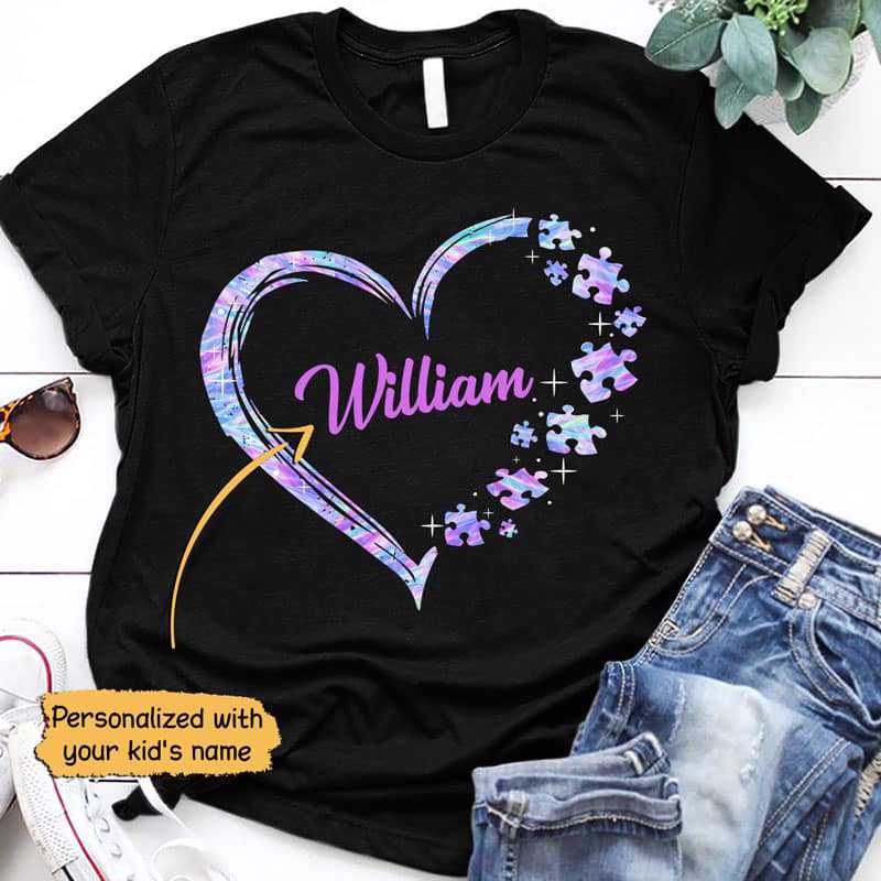 Autism Mom Hologram Heart Personalized Shirt