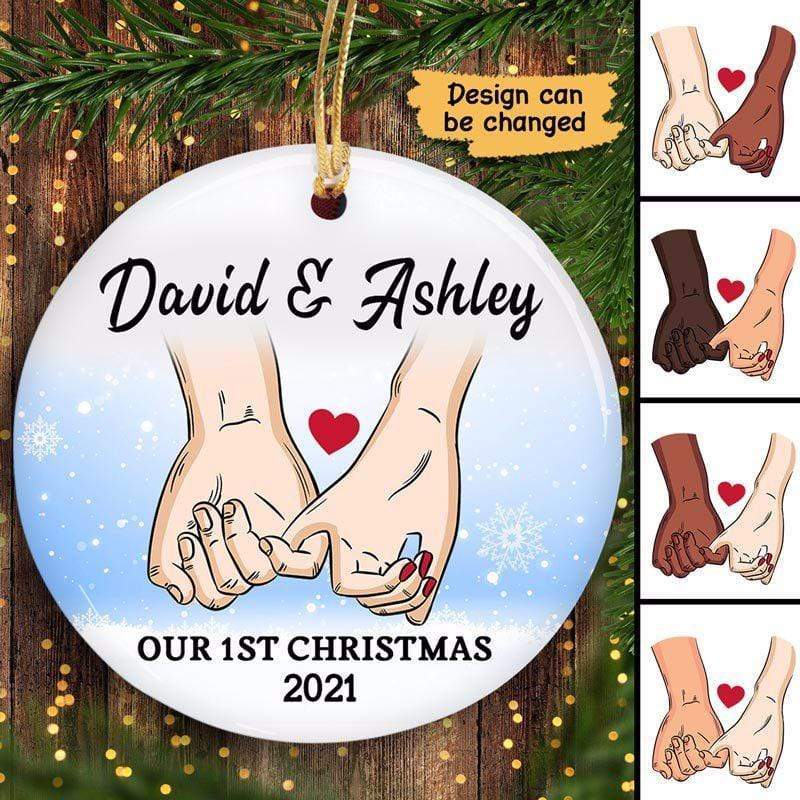 Couple Hands Christmas Together Personalized Decorative Circle Ornament