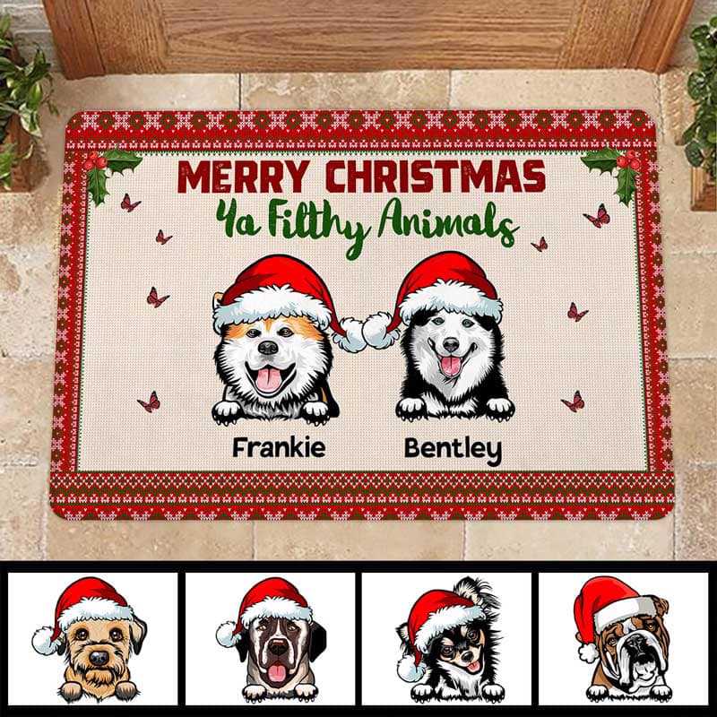 Merry Christmas Ya Filthy Animals Dog Personalized Doormat