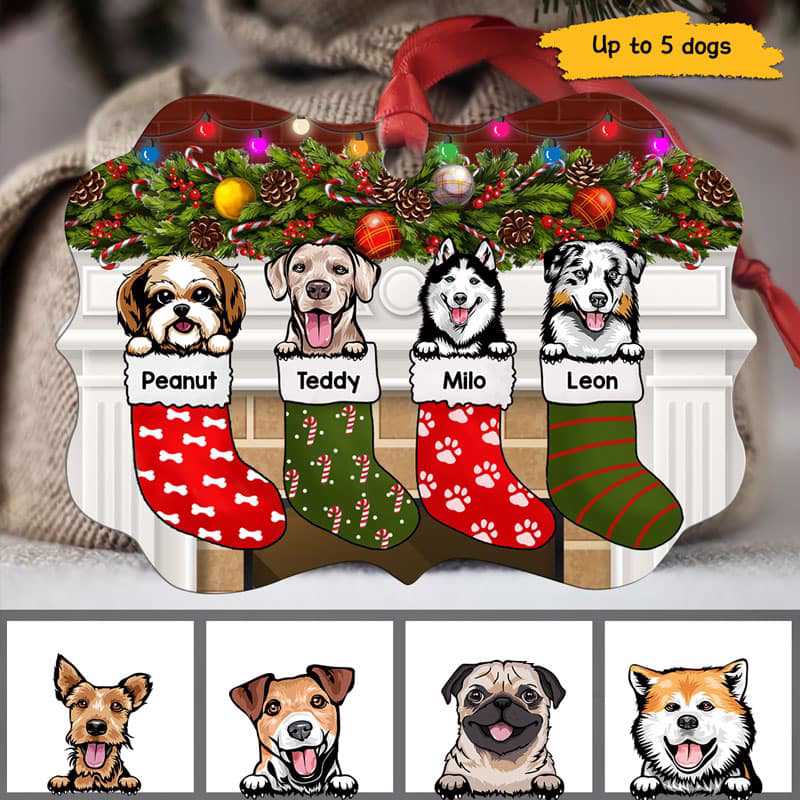 Peeking Dogs In Christmas Stockings Personalized Christmas Ornament