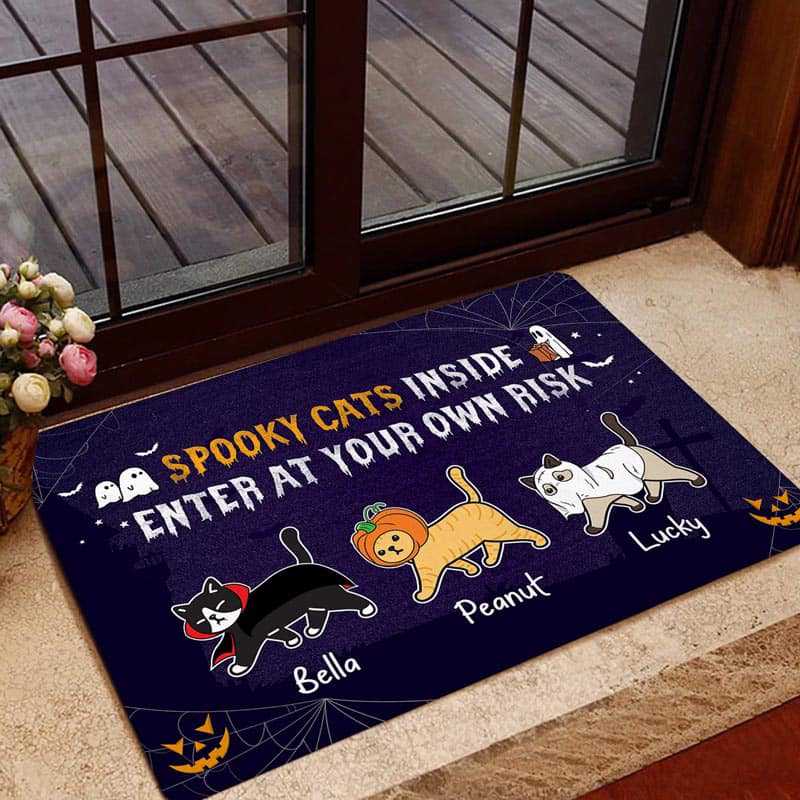 Spooky Cats Inside Enter At Your Own Risk Personalized Doormat