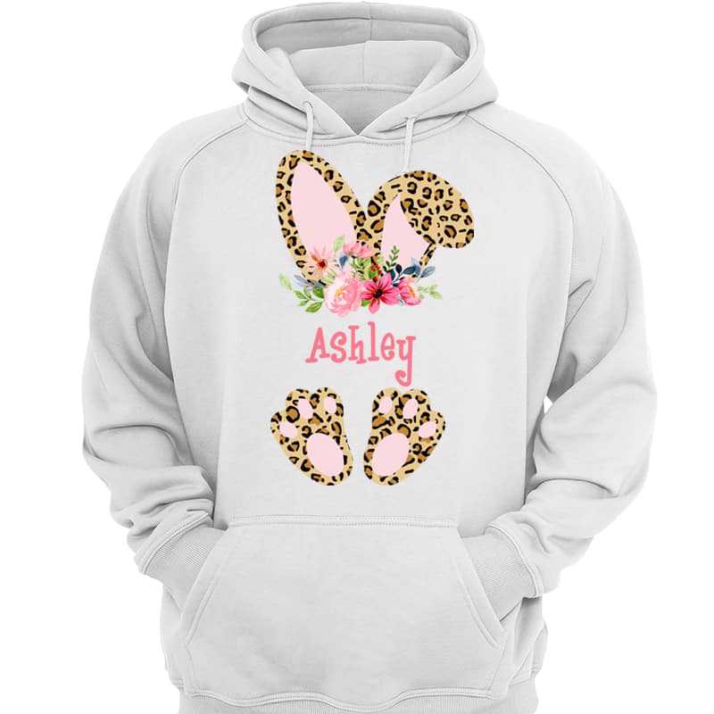 Easter Bunny Leopard Floral Name Personalized Hoodie Sweatshirt