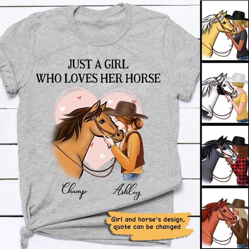 Girl And Horse Pink Heart Personalized Shirt
