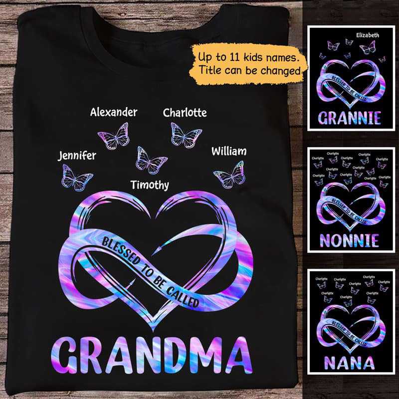 Colorful Heart Infinity Butterfly Grandma Mom Personalized Shirt