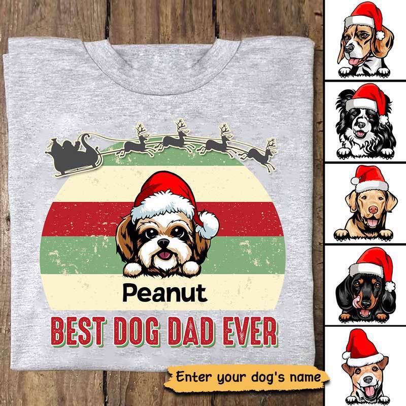 Christmas Retro Best Dog Dad Ever Personalized Shirt