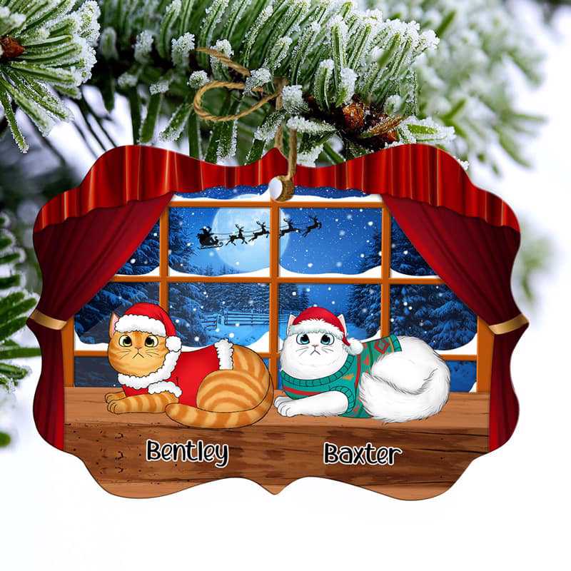 Cat Loaf On Window Perch Personalized Christmas Ornament