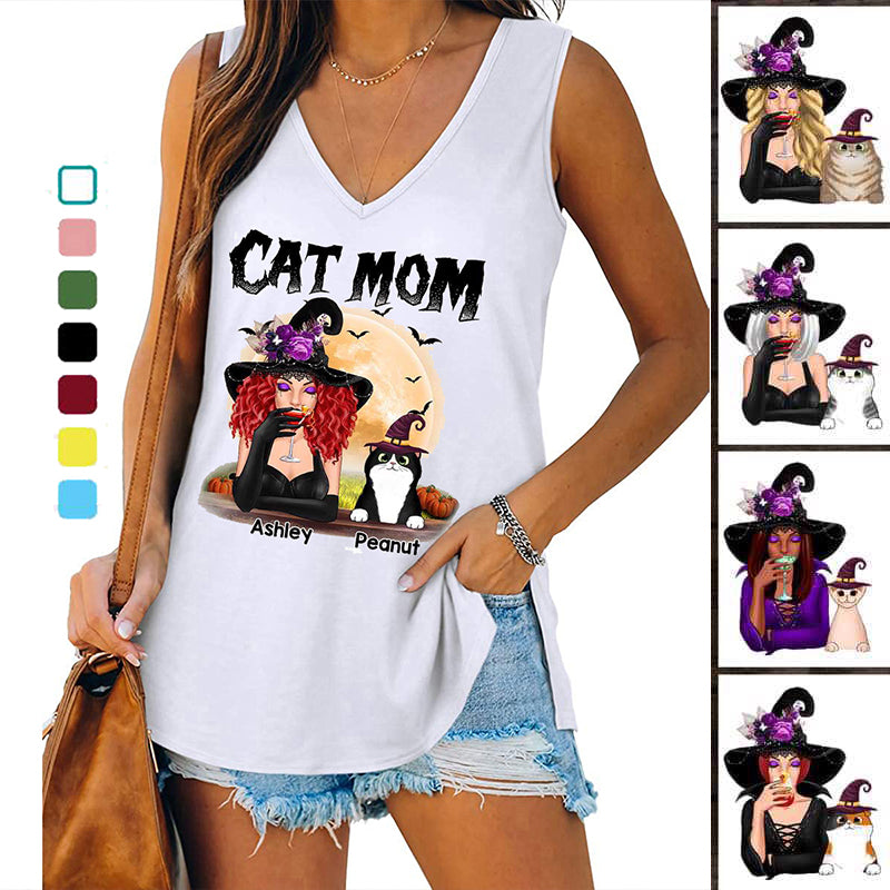 Halloween Witch Cat Mom Personalized Tank Top