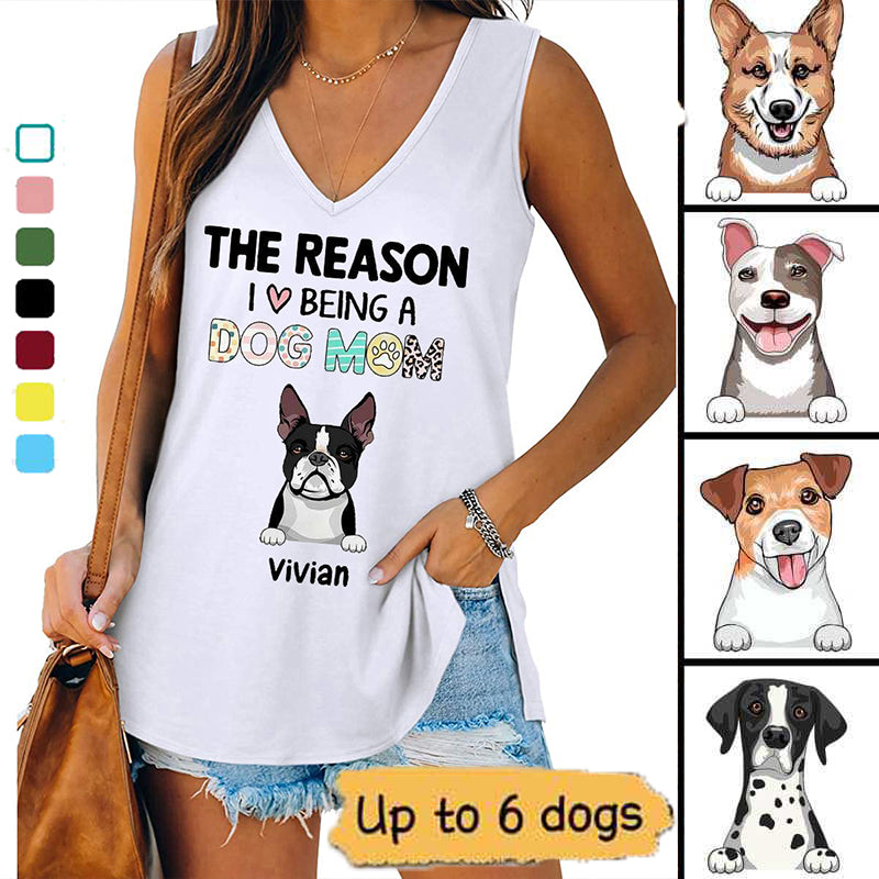 Reasons Being A Dog Mom Personalized Women Tank Top V Neck Casual Flowy Sleeveless