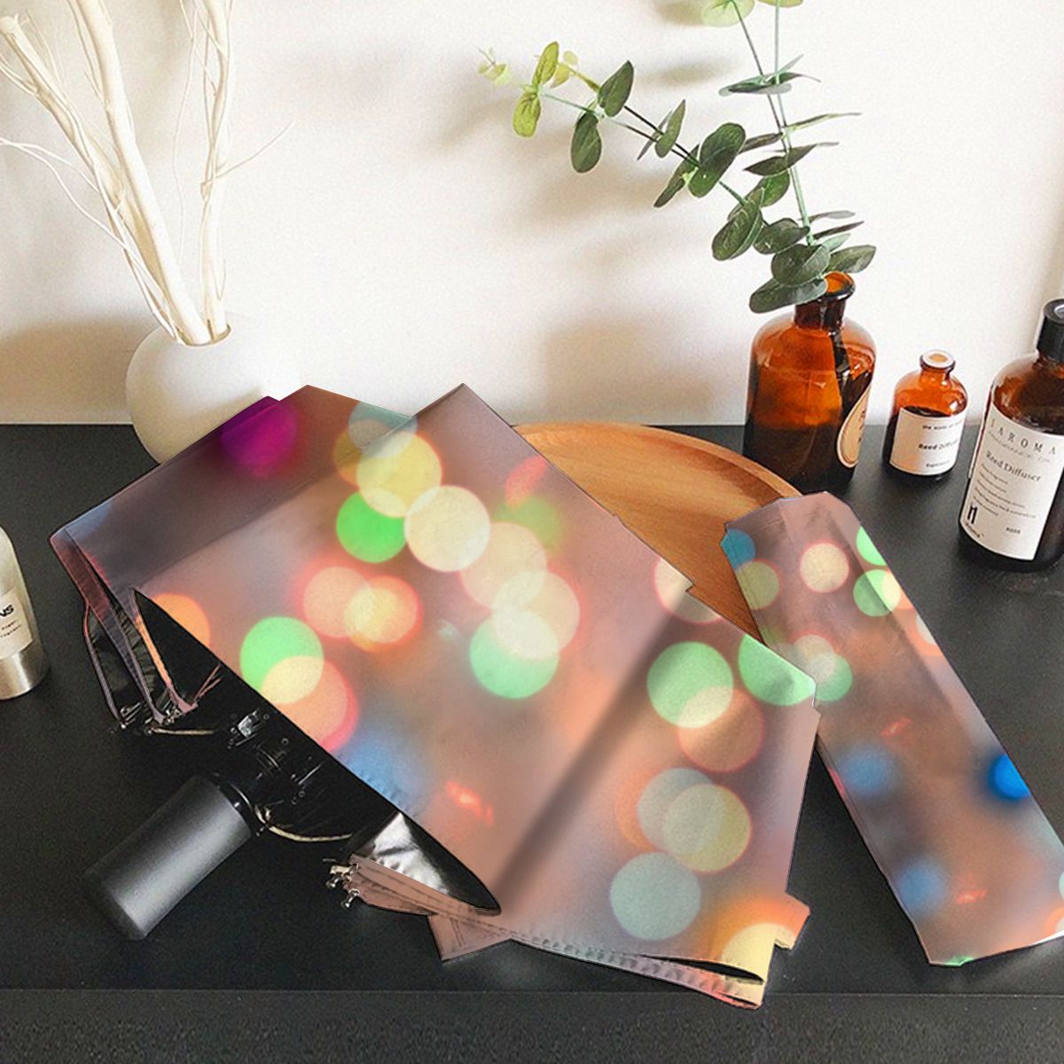 Colorful Pastel Round Circles Out Of Focus Bokeh Brushed Polyester Umbrella No.663BIB