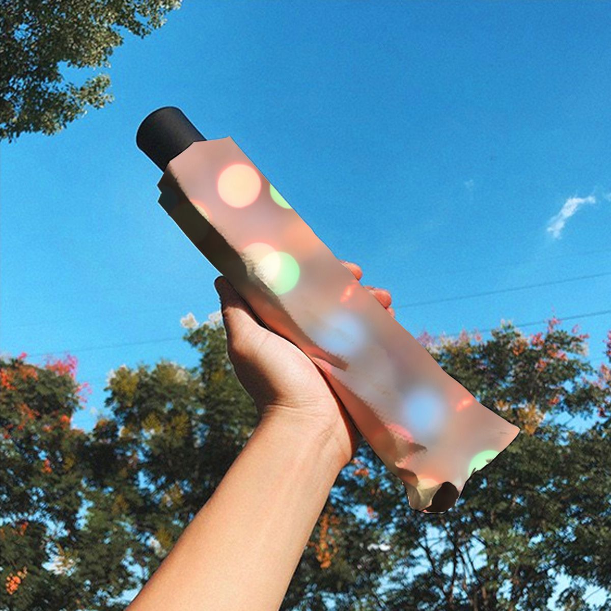 Colorful Pastel Round Circles Out Of Focus Bokeh Brushed Polyester Umbrella No.663BIB