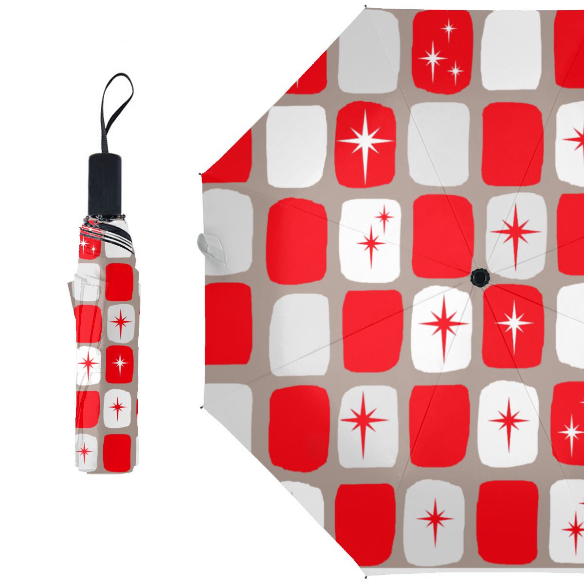 Retro Red Starburts Christmas Umbrella No.6OSUTV