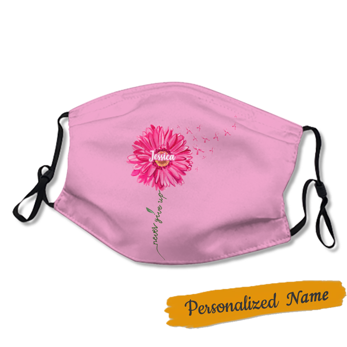 Breast Cancer Pink Daisy Personalized Name Face Mask