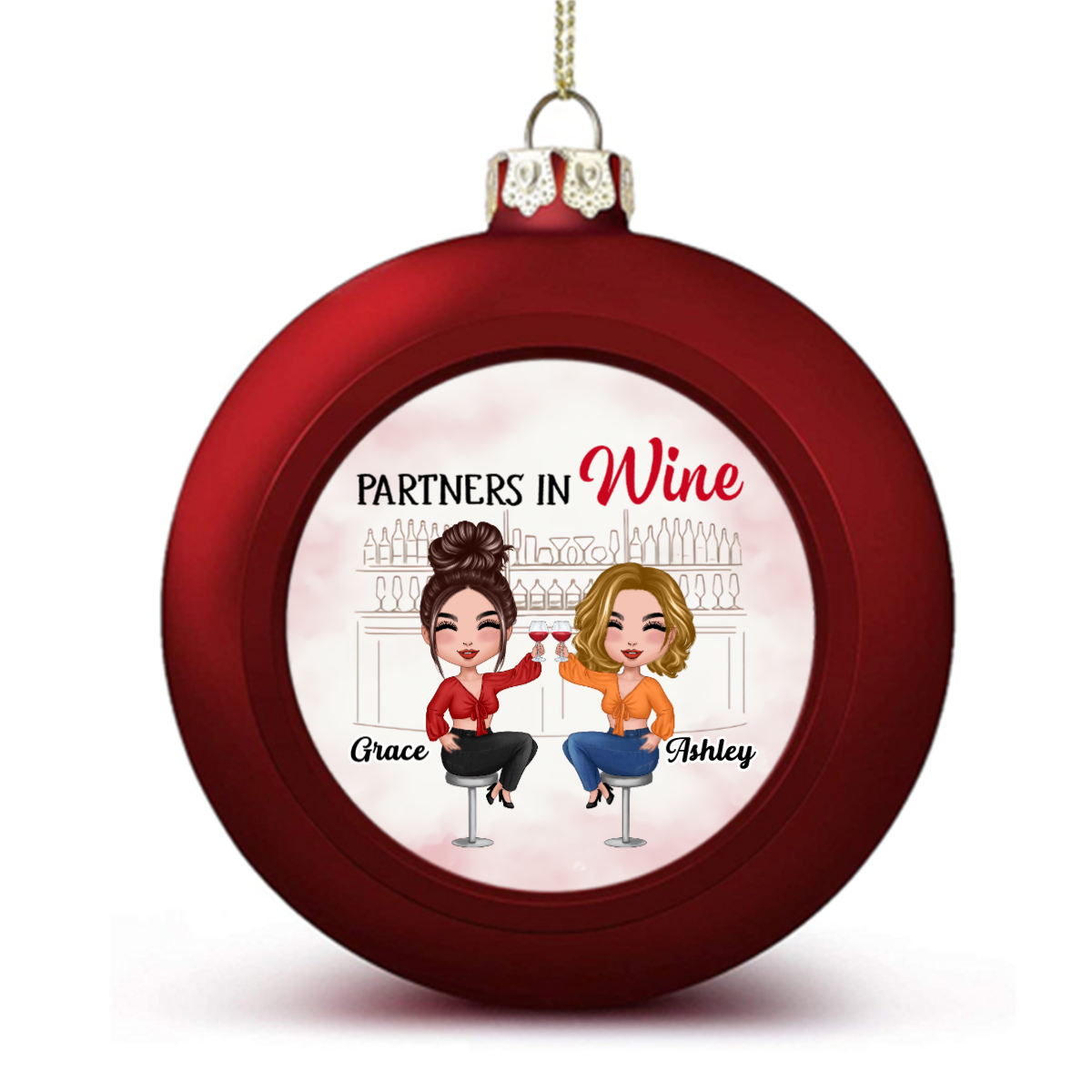 Doll Besties Partners In Wine パーソナライズされたボールオーナメント