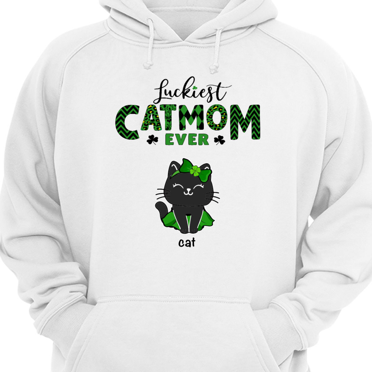 Luckiest Cat Mom Green Pattern St Patrick Day Hoodie Sweatshirt