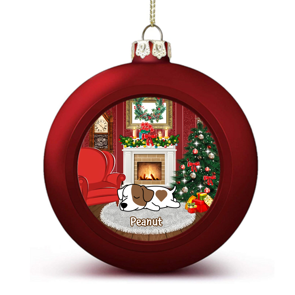 Dog Sleeping Fireplace Christmas Personalized Ball Ornaments