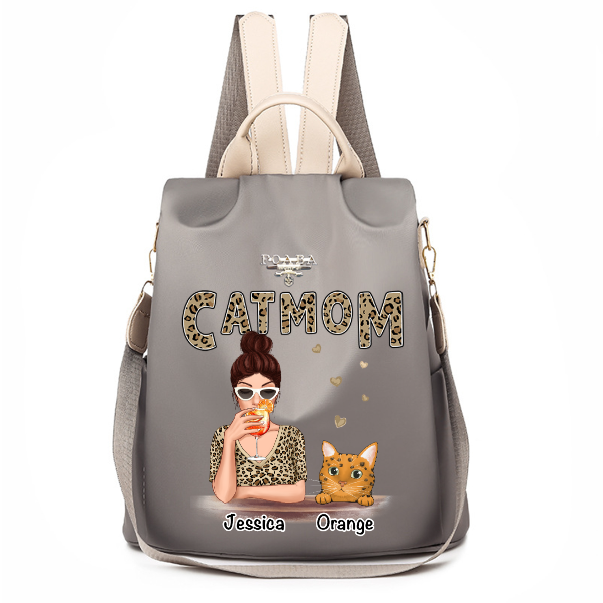 Leopard Shirt Cat Mom Personalized Backpack