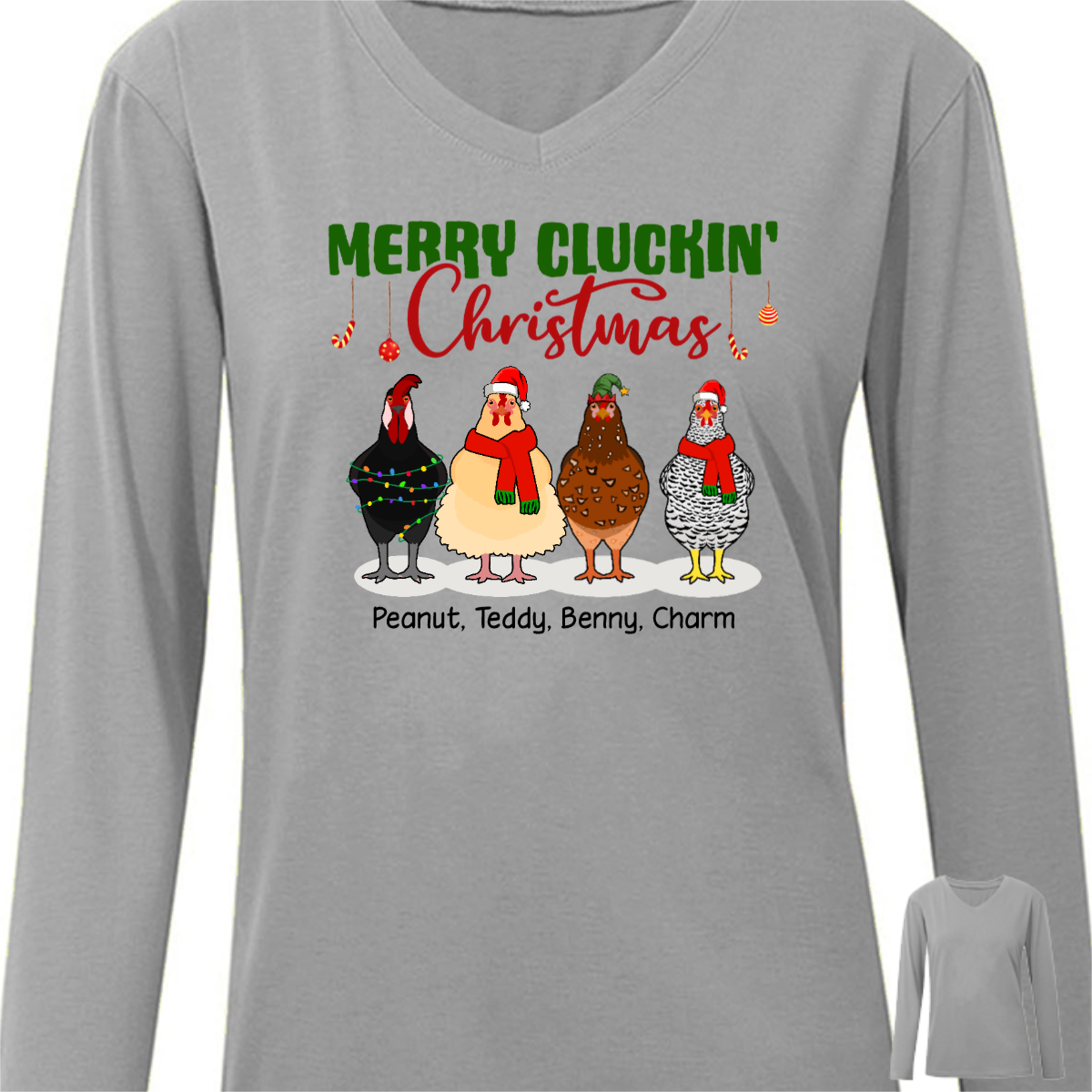 Merry Cluckin‘ Christmas Chicken Personalized Long Sleeve Shirt