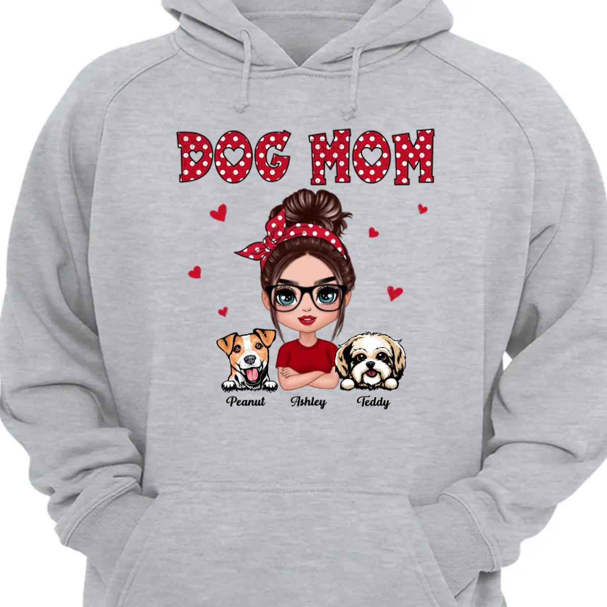 Polka Dot Pattern Doll Dog Mom Personalized Hoodie Sweatshirt
