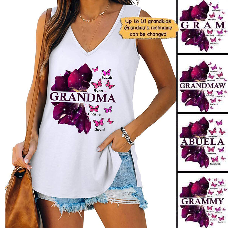 Grandma Flying Butterflies Purple Flower Personalized Tank Top