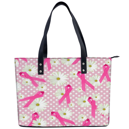 Pink ribbon breast cancer awareness on polka dot Shoulder Bag No.IOABL5
