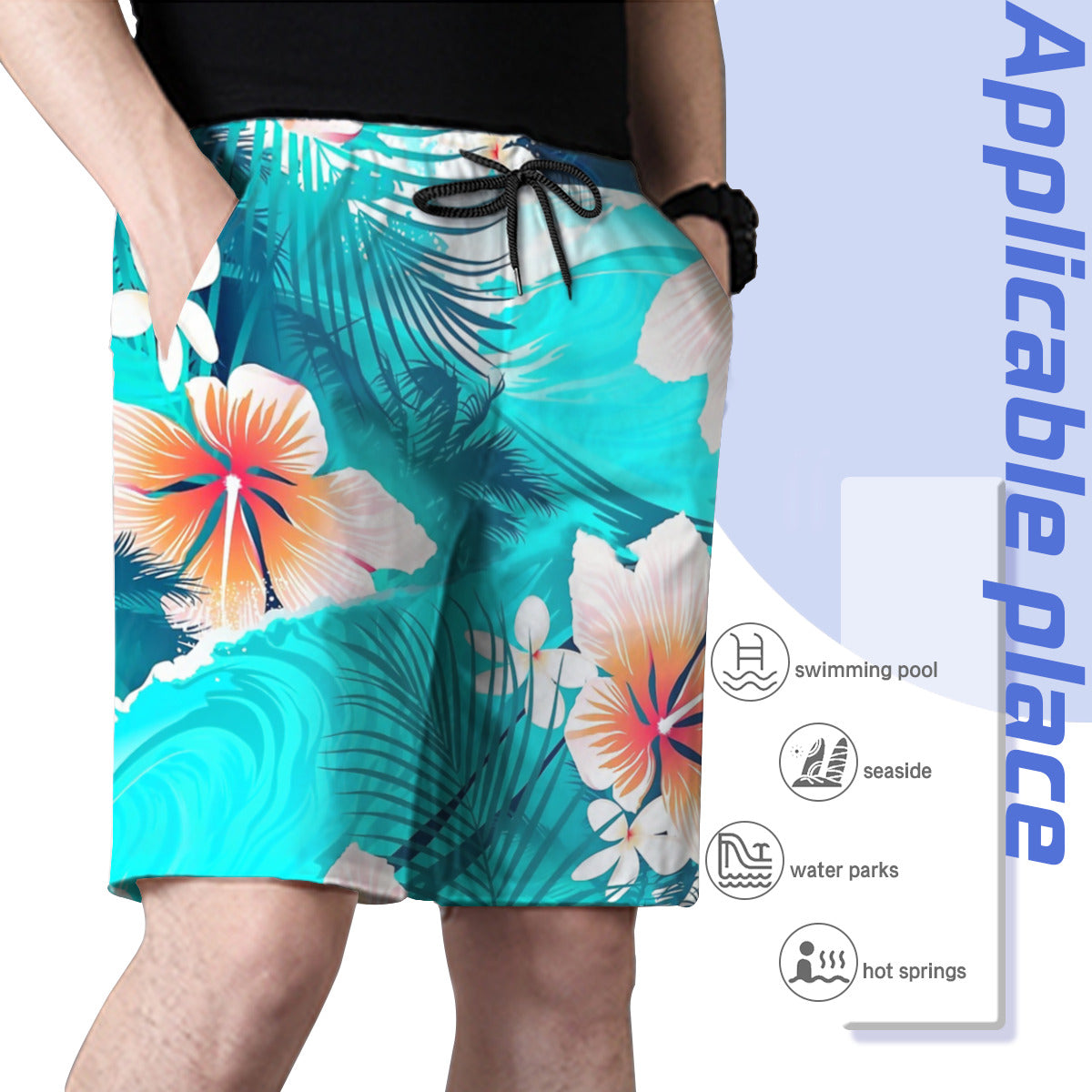 Hibiscus Flowers At The Beach Graphic Men's Swim Trunks No.7IRCRN