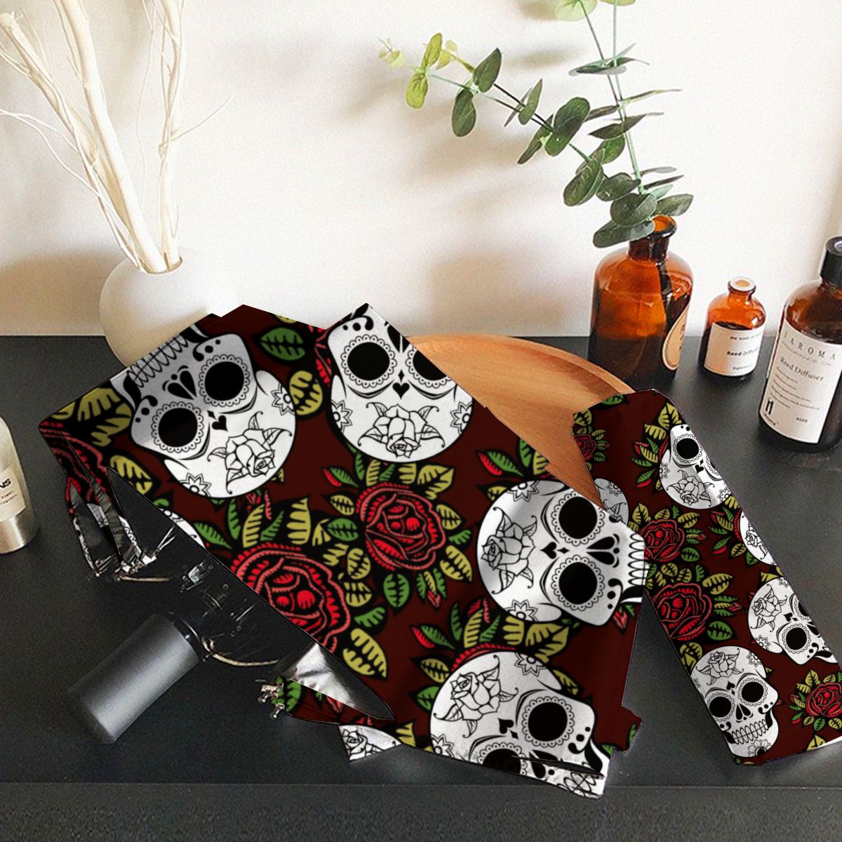 Umbrella Christmas Retro Skull Roses Chic No.7KZZAL