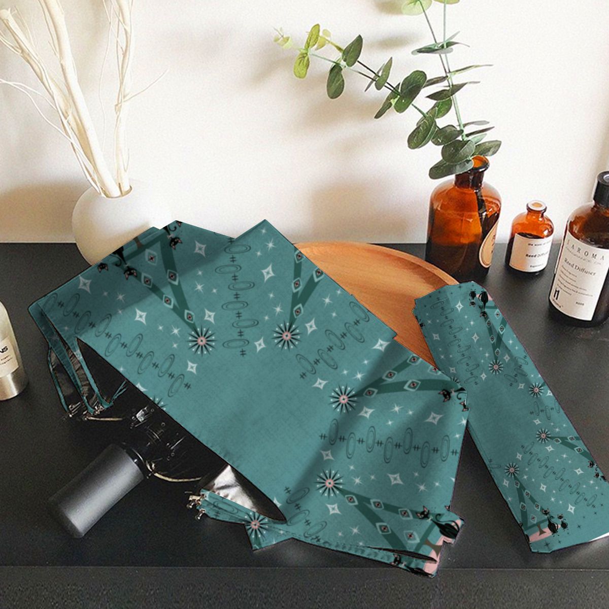 Mid Century Cat Family Holiday Brushed Polyester Umbrella No.7OLYE3