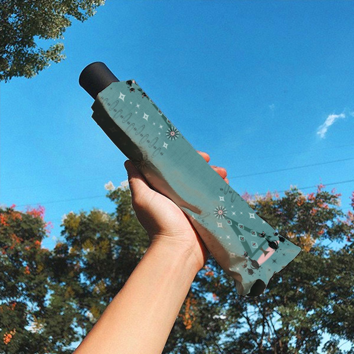 Mid Century Cat Family Holiday Brushed Polyester Umbrella No.7OLYE3