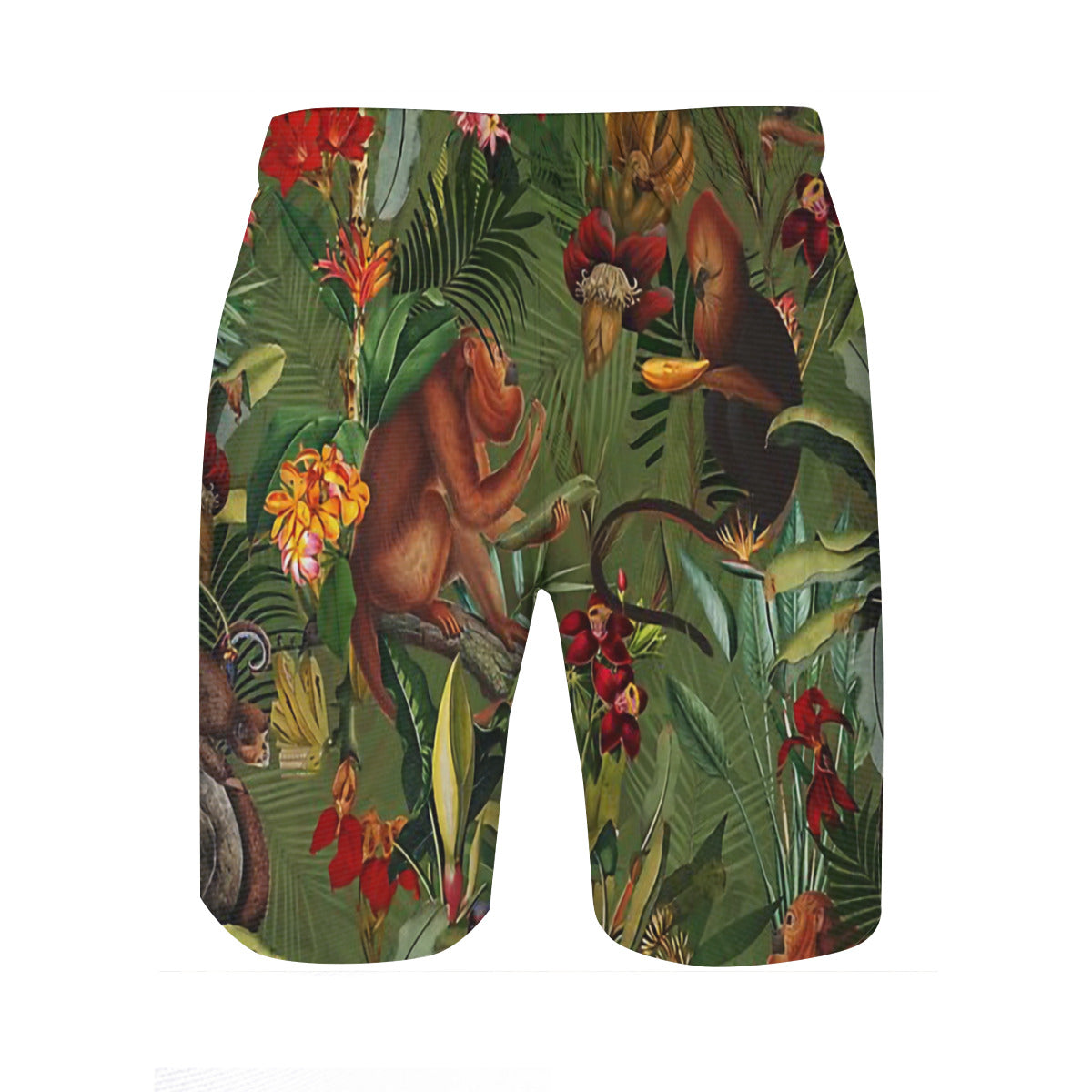 Tropical Monkey Jungle Pattern - Dark Green Graphic Men's Swim Trunks No.7XHZRY