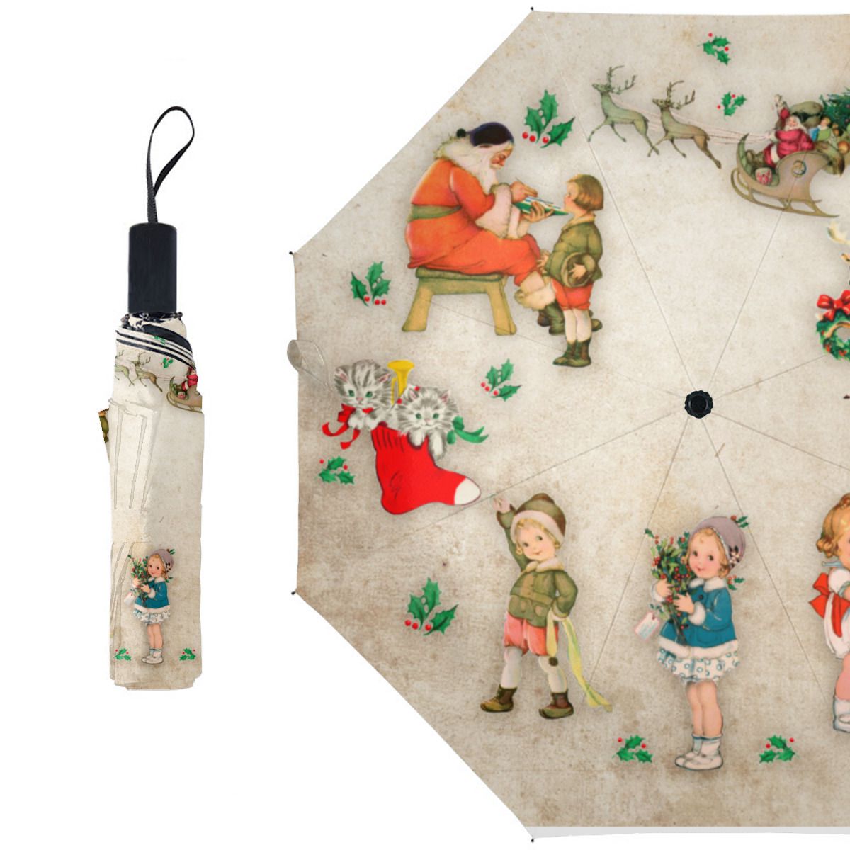 Vintage Christmas Brushed Polyester Umbrella No.7ZT7FC