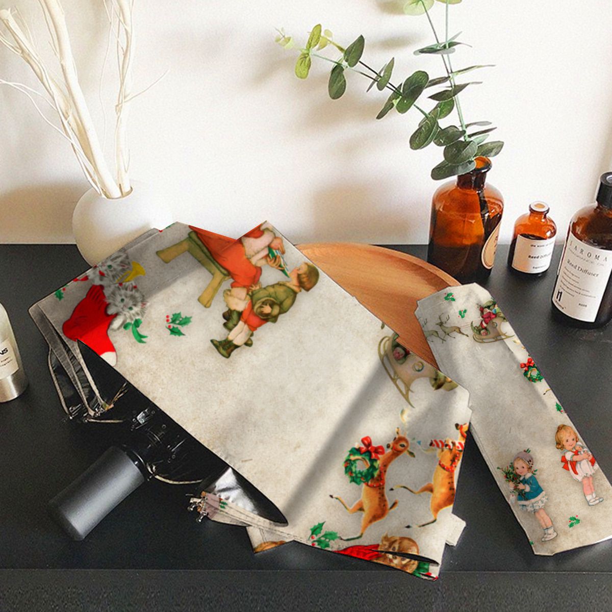 Vintage Christmas Brushed Polyester Umbrella No.7ZT7FC