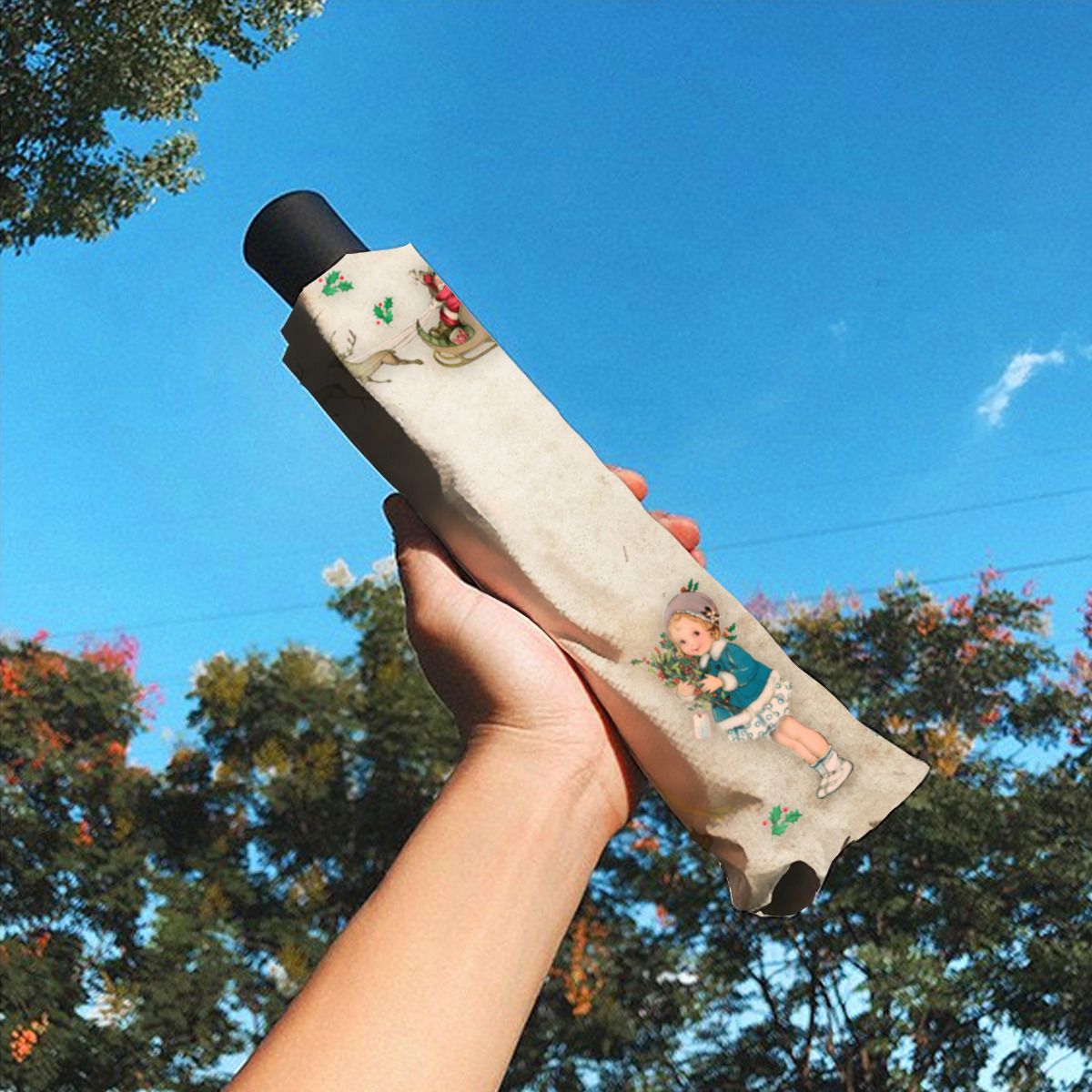 Vintage Christmas Brushed Polyester Umbrella No.7ZT7FC