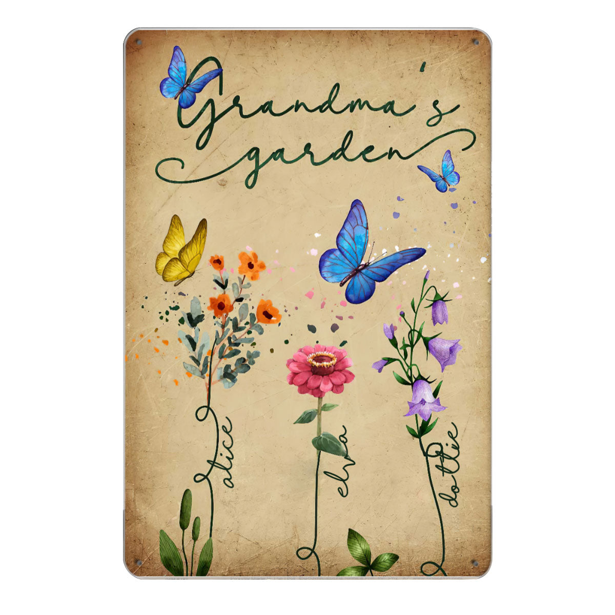 Grandma's Garden Personalized Kid's Names Metal Sign