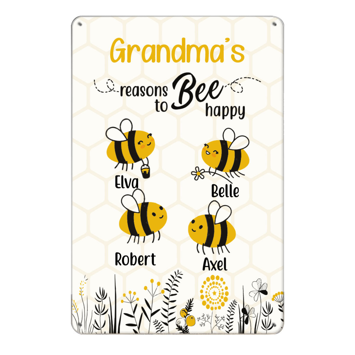 Reasons To Bee Happy Personalized Kid's Names Metal Sign