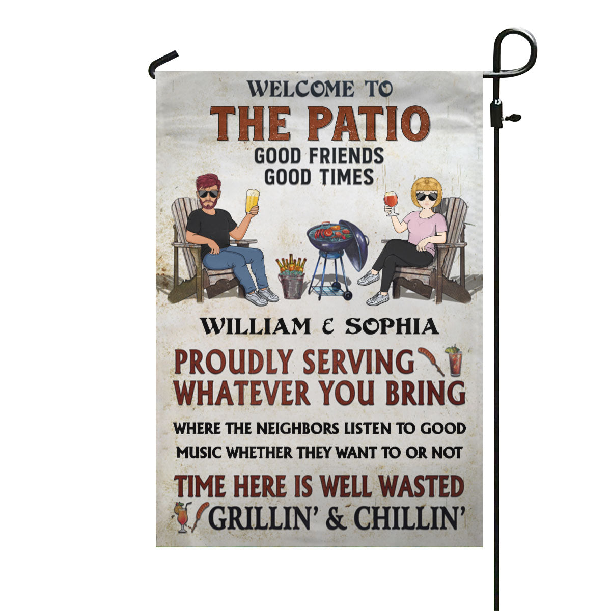 Welcome To Our Patio Good Friends Good Times - Personalized Graden & House Flag