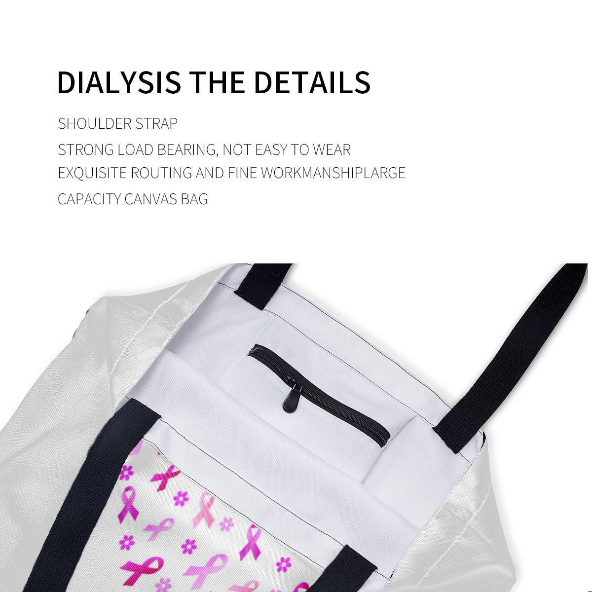 Breast Cancer Pink Ribbon Canvas Bag No.3PL85D