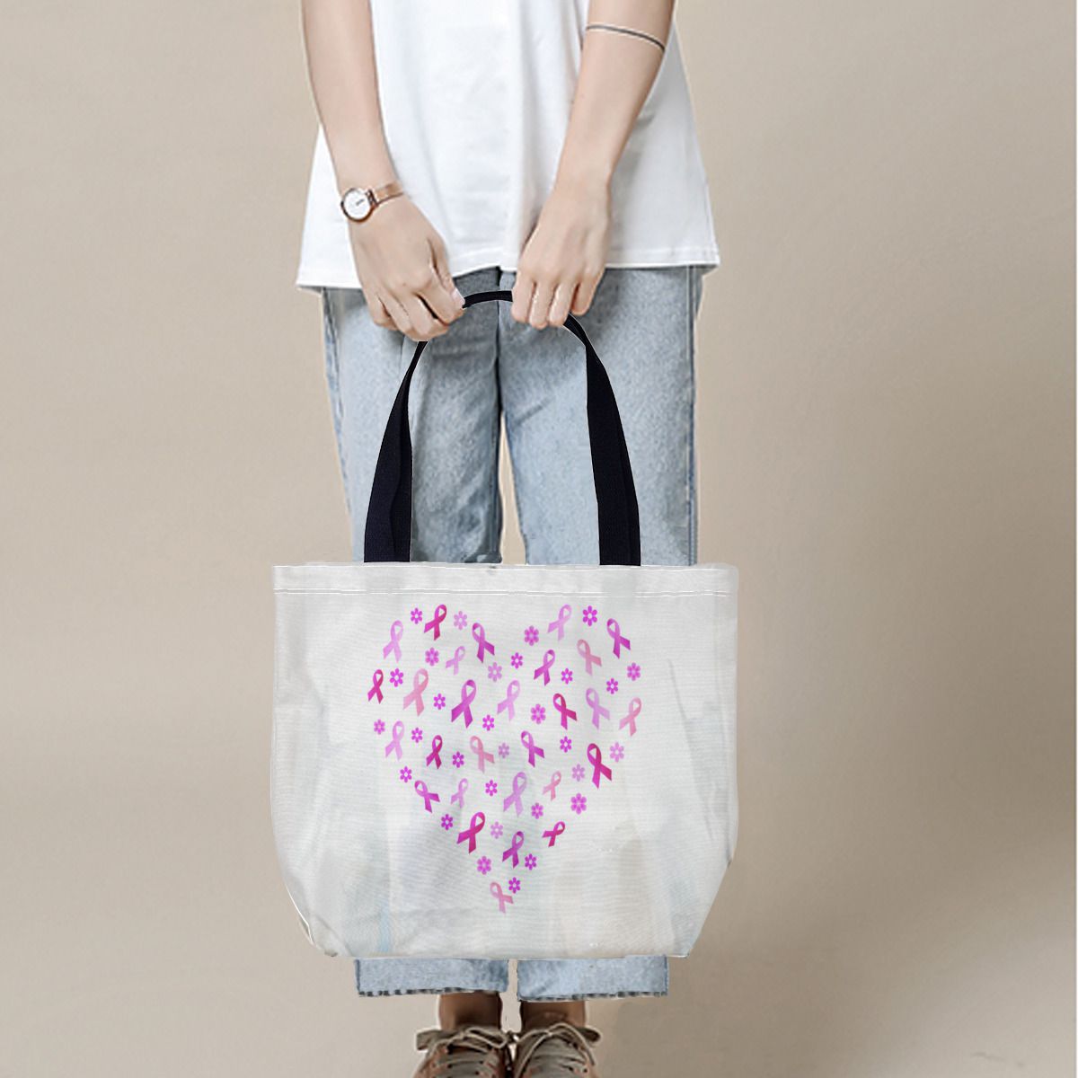 Breast Cancer Pink Ribbon Canvas Bag No.3PL85D