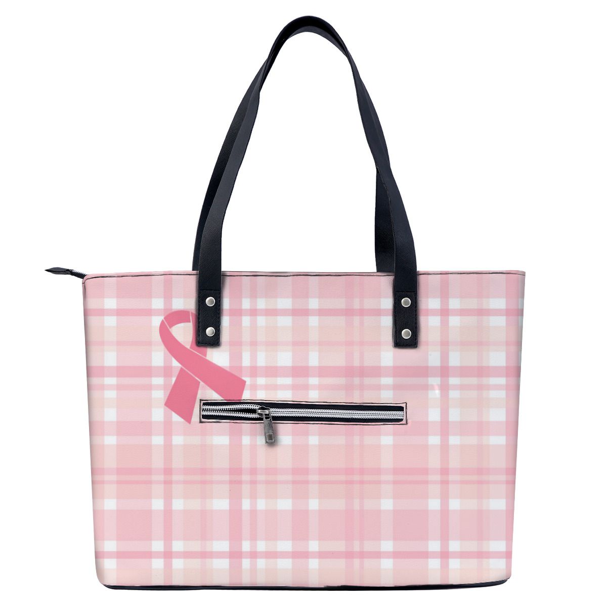Breast Cancer Pink Ribbon Plaid Shoulder Bag No.X93MBO
