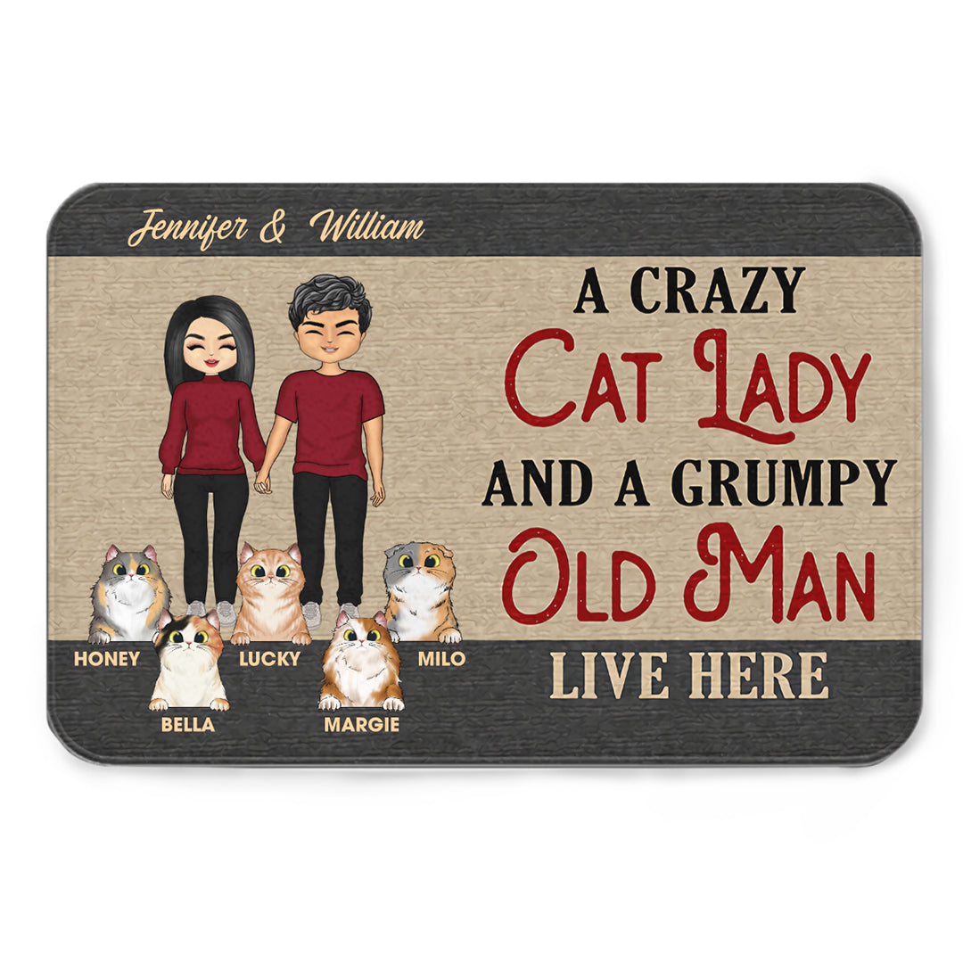 A Crazy Cat Lady and A Grumpy Old Man - Couple Gift - Personalized Custom Doormat