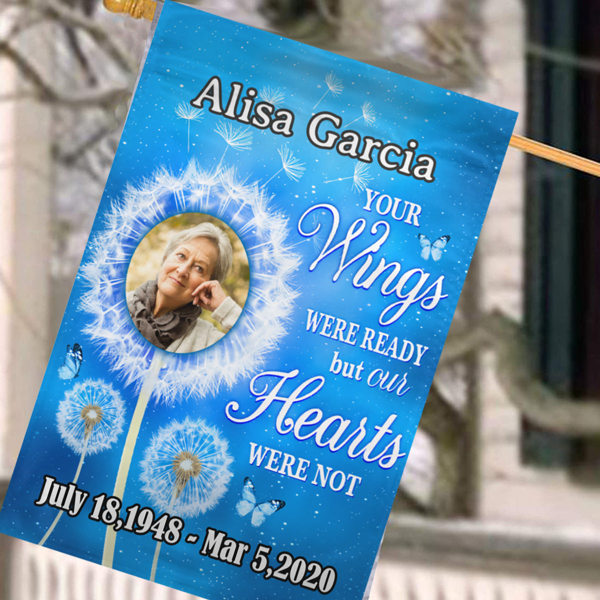 Dandelion Photo Personalized Memorial Garden & House Flag