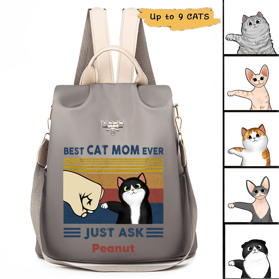 Best Cat Mom Fluffy Cat Personalized Backpack