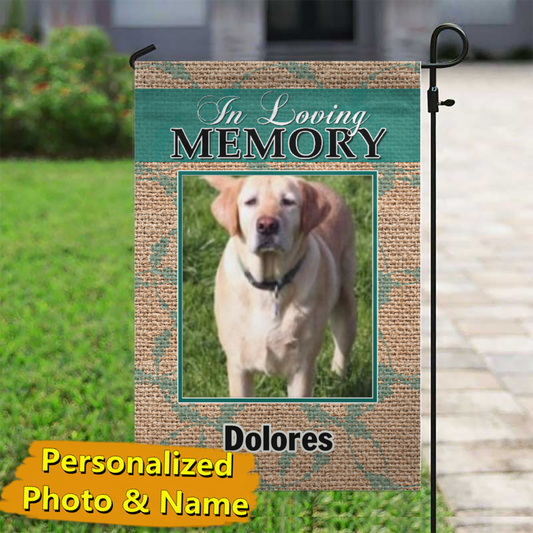 Burlap Pet Memorial – Personalized Photo & Name – Garden Flag & House Flag
