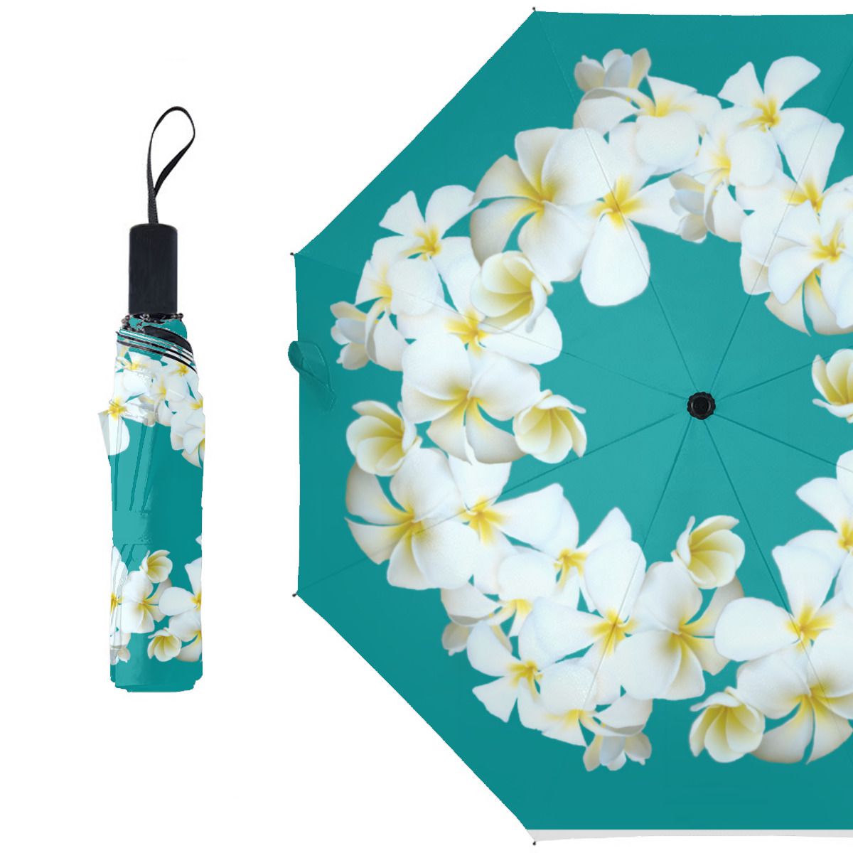 Lagoon Blue Tropical Plumeria Christmas Umbrella No.C5T5L5