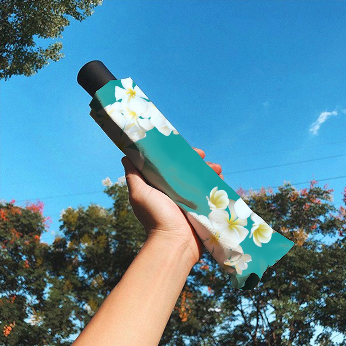 Lagoon Blue Tropical Plumeria Christmas Umbrella No.C5T5L5