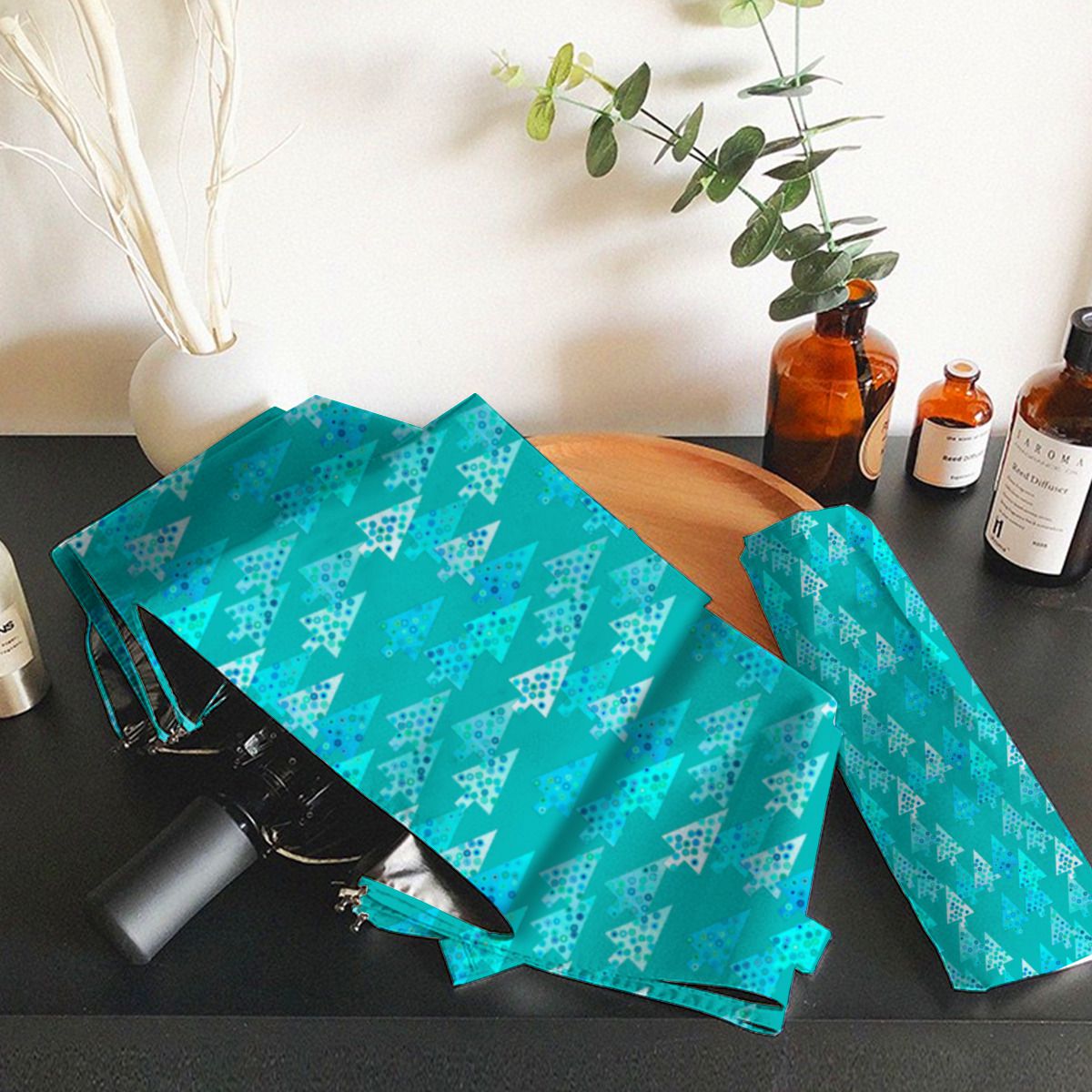 Modern Flower Christmas Trees - Turquoise Brushed Polyester Umbrella No.C93SR7